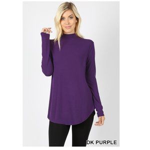 Long Sleeve Shirt - Mock Neck Round Hem Purple Shirt